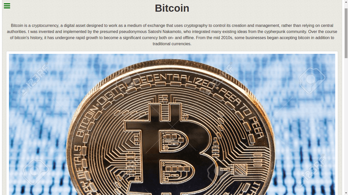 tribute page in honor the Bitcoin currency